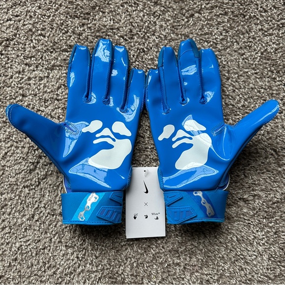 NIKE D TACK 6.0 OFF WHITE MENS PADDED FOOTBALL GLOVES SIZE LARGE BLUE KHAKI NEW